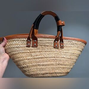 Balenciaga Natural Woven Tote with Leather Accents